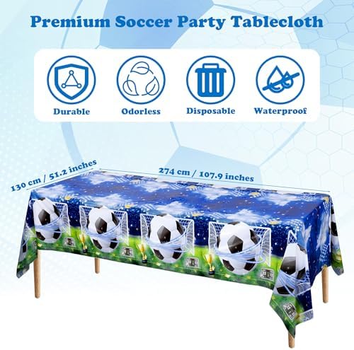 Kochorie 170 Pieces Soccer Birthday Party Decorations Soccer Paper Plates Napkins Cups Cutlery Tablecloth Triangle Flags Banner for Sports Themed Birthday Party Supplies, Serve 24 Guests - Image 3