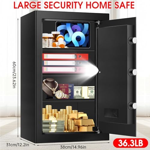 5.1 Cuft Home Safes Water and Fireproof, Large Safety Box Fireproof Waterproof with Electronic Keypad and Spare Key, Fire Proof Safe for Home Documents, Floor Personal Safe for Money Medicine - Image 2