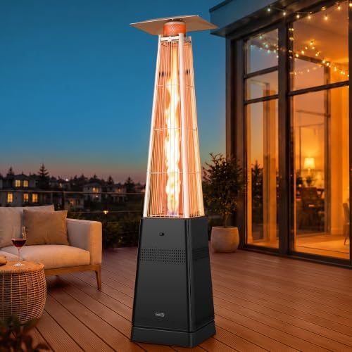 Pyramid Patio Heater, 50,000 BTU Outdoor Patio Heater, Propane Heater With Quartz Glass Tube & Wheels for Outdoor Use, Backyard, Commercial & Residential, Triple Protection System, Black by MarsExplo