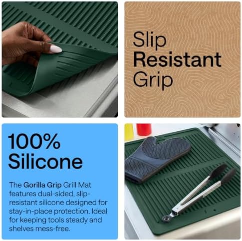 GORILLA GRIP Silicone Grill Mat, Heat Resistant Up to 550F, 13x11, Green - Image 3