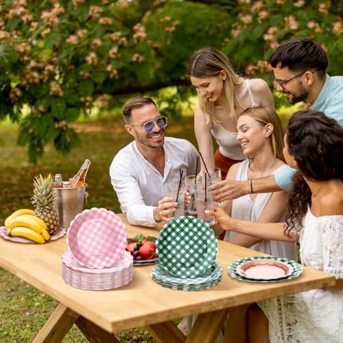 Pickmesh 100 Pcs Camp Gingham Paper Plates Disposable Round Plaid Plates - Image 6