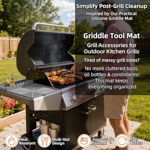 Thickened 16x11.5 Silicone Mat for Blackstone Griddle, Non-Slip Spatula Holder Mat with Grease Drip Pad, Heat-Resistant Outdoor Counter BBQ Accessory, Ideal Gifts for Men, Gray - Image 2