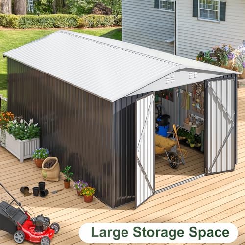 WKM 10x14 FT Outdoor Storage Shed for Backyard, Patio Lawn, White - Image 4