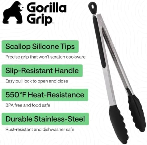 GORILLA GRIP Stainless Steel Kitchen Tongs for Cooking, 2 PK, Black - Image 2