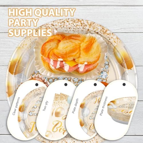 96Pcs Happy 40th Birthday White and Gold Party Decorations,Serves 24 - Image 6