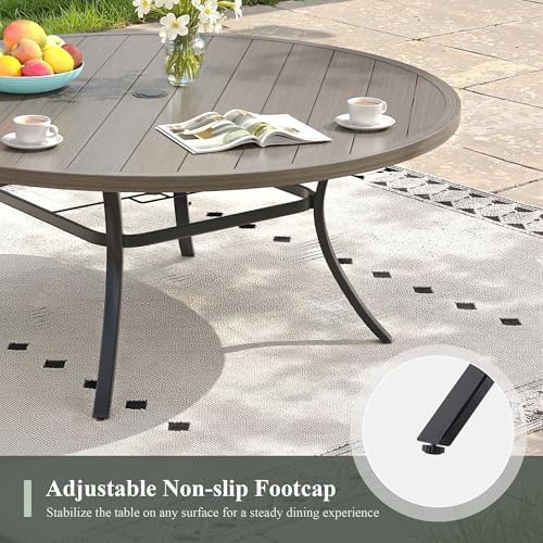 Outdoor Dining Table for 8, 53" Round Outdoor Table with Adjustable Umbrella Hole, All-Weather Metal Patio Dining Table for Lawn Garden Backyard Deck, Grey - Image 7