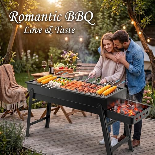 Portable Charcoal Grill, Portable Tabletop BBQ for Outdoor Cooking | Compact Folding Grill for Camping, Hiking, Picnics & Travel | 24”x13”x9” Lightweight Smoky Flavor Grill - Image 6