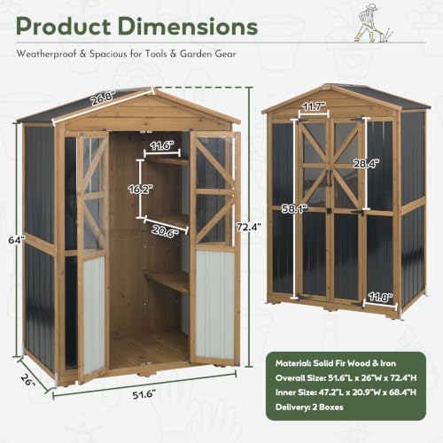 Outdoor Storage Cabinet, Weatherproof Garden Shed with 6 Shelves for Tools - Image 6