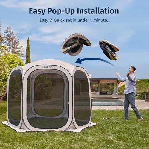 East Oak Pop up Screen Tent with Mosquito Netting, Portable Screen House Canopy Shelter, 10 x 10 FT Instant Screen Gazebo & UPF 50+ UV Protection for Patio, Backyard, Deck & Outdoor Activities, Beige - Image 2