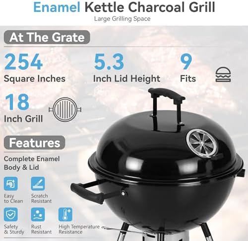 18 inch Kettle Charcoal BBQ Grill with Wheels for Outdoor Cooking - Image 2