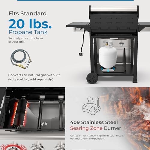Kenmore 4-Burner Gas Grill with Side Burner, Outdoor BBQ Grill, Propane Gas Grill, Cast Iron Cooking Grates, Electronic Ignition, Warming Rack, Open Cart Design, 53000 BTUs, Stainless Steel - Image 6