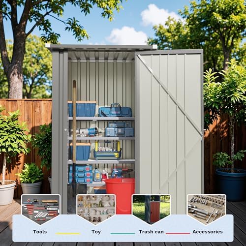Devoko 3x3 FT Outdoor Storage Shed, Small Garden Tool Shed with Single Lockable Door, Metal Tool Storage Shed with Sloping Roof, Outside Shed for Backyard Patio Lawn, Gray - Image 6