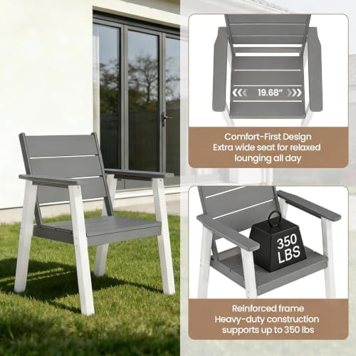 Outdoor Dining Chairs Set of 2,HDPE Patio Chairs with Wide Seat,Ergonomic Design Outdoor Furniture for Porch,Backyard,Deck,White and Grey - Image 4