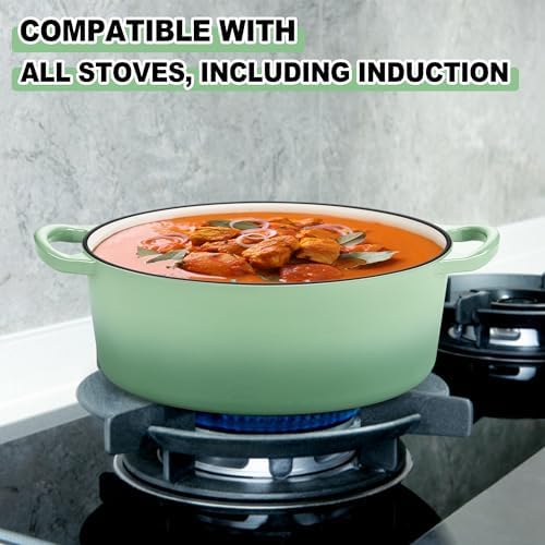 E-far 7QT Oval Dutch Oven Pot with Lid, Green Enameled Cast Iron Dutch Oven - Image 3