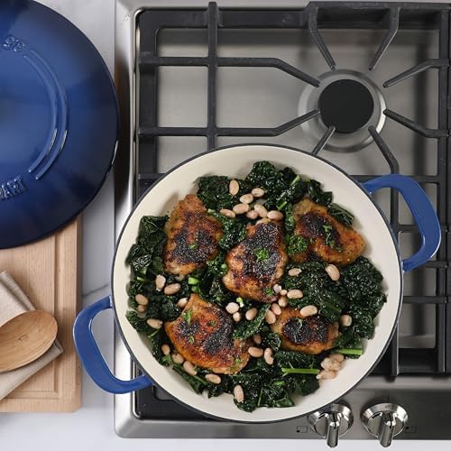 Martha Stewart Gatwick Enameled Cast Iron Braiser with Lid, 3.5-Quart Braiser Pan for Stovetop & Oven, Cast Iron Braising Pan, Blue - Image 3