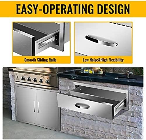 Stainless Steel Outdoor Kitchen BBQ Island Drawers - Flush Mount Triple Access, 30Wx23Dx6.5H - Image 6