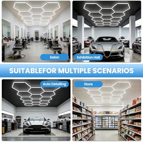 Hexagon Garage Light 370W 44460LM 6500K Ultra Bright LED Shop Lights with 14 Pack for Car Detailing, Warehouse, Workshop, Basement, Gym Lighting - Image 7