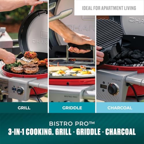 Charbroil Bistro Pro | 3-in-1 Electric, Griddle, & Charcoal Compact Grill | Electric BBQ grill | Red - Image 3