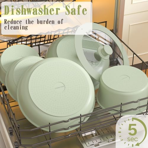 Umite Chef Non Stick Pots and Pans Set, 21 Pcs Ceramic Kitchen Cookware Set with Detachable Handle, Nonstick Healthy Induction Cookware, Dishwasher RV Cookware Set, Oven Safe, Stackable, Sage Green - Image 7