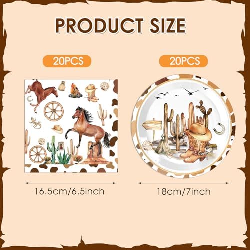 40PCS Western Birthday Decorations Cowboy Party Disposable Tableware Supplies Plates Napkins Rodeo Decoration for Baby Shower Fire Camping Wild West Party - Image 2