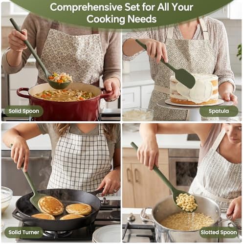 Silicone Kitchen Cooking Utensils Set – 5Pcs Extra Long & Thick Heat Resistant Kitchen Gadgets, BPA Free Non-Stick Cook Tools for Food Prep, Frying, Serving and Basting - Image 2