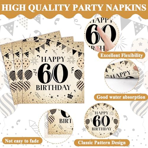 96Pcs 60th Birthday Party Paper Plates and Napkins for Back in 1966 Themed Party Supplies Vintage 60 Year Old Dessert Plates 60th Tableware for Men Women Birthday Gatherings Decorations - Image 4