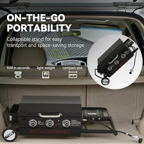 Royal Gourmet PD3001 3-Burner Propane Gas Griddle with Collapsible Stand - Image 4