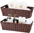 Onlytak Plastic Wicker Storage Baskets - Toilet Tank & Bathroom Baskets, Woven for Organizing, Brown, 15¾" x 6¾" x 4¾", 2-Pack by onlytak