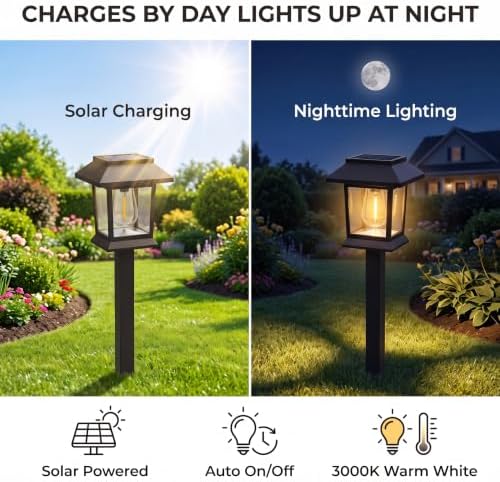 Benany Solar Outdoor Lights, 12 Pack Solar Pathway Lights Waterproof, Landscape Lighting for Path Walkway Lawn Garden Yard Outside Décor, Black - Image 4
