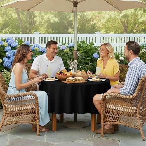 LUSHVIDA Round Outdoor Tablecloth with Umbrella Hole 60 Inch Black - Image 3