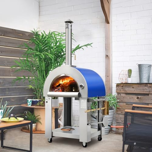 KOSTCH 32.5 inch Wood Fired and Propane Gas Pizza Oven for Outdoor Kitchen in Stainless Steel, Large Pizza Oven for Outside, Yard and Party (Blue with Cover) - Image 2