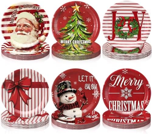 Rtteri 100 Pcs Christmas Paper Plates Disposable 9 Inch Santa Dinner Plate by Rtteri