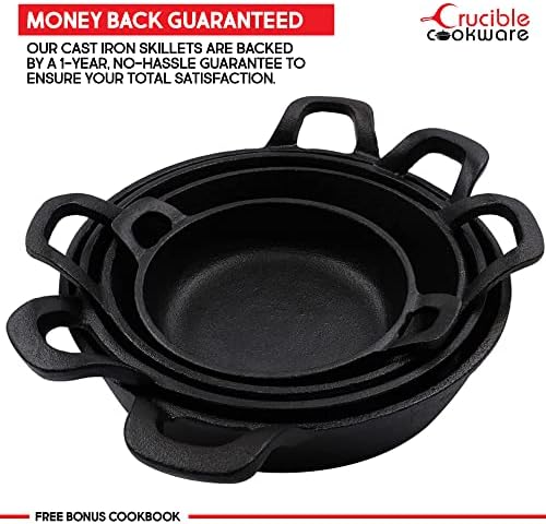Cast Iron Skillets Frying Pans Set of 4 (Pre-Seasoned) for Serving, Cooking and Baking 7.87” – 4.72”, Oven Safe Forms | Indoor & Outdoor Use - Image 6