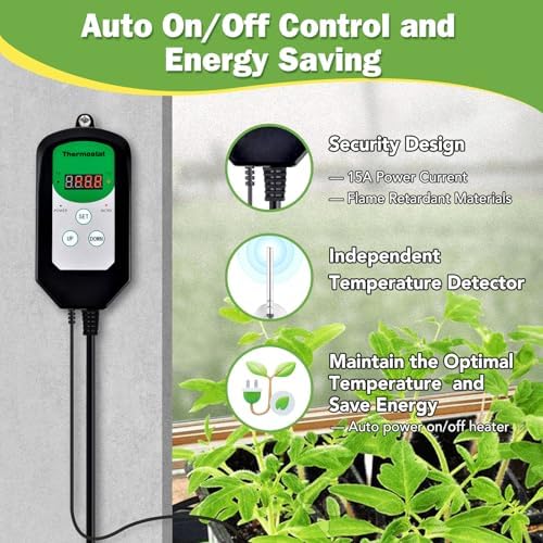 Greenhouse Heater with Thermostat, Auto Power Control with Digital Temperature Display, Fast Heating, Overheat Protection, Electric Heater for Grow Tent, Greenhouse, Flower Room, Patio - Image 4