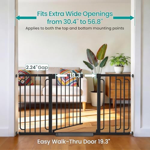 Cumbor 30.4-56.8" Extra Wide Baby Gate, Auto Close Dual Lock Dog Gate Black - Image 2