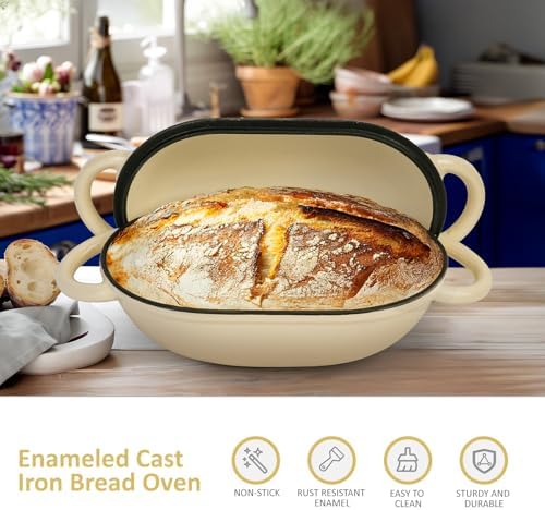 Dutch Oven for Bread Baking – Premium Cast Iron Pot with Lid – Perfect for Sourdough, Artisan Loaves & No-Knead Bread – 2 QT / 1.9L (Enameled, Round, Oven & Stovetop Safe), White - Image 2