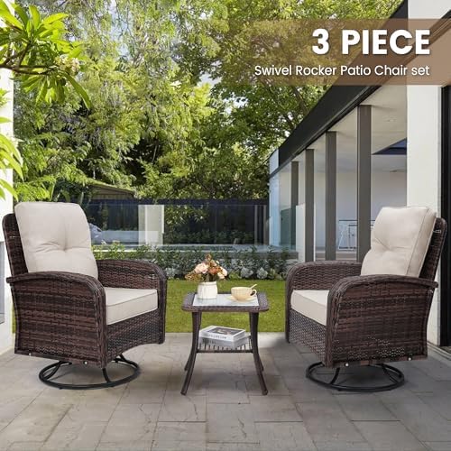 wildformers Luxury Outdoor Swivel Wicker Glider Patio Chairs with Table Set - Image 2