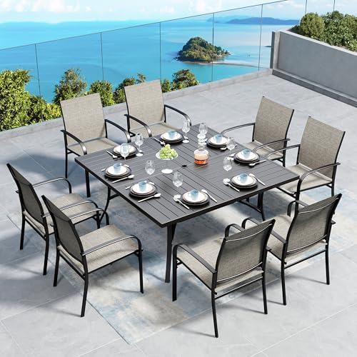 SUNSHINE VALLEY 9pc Patio Dining Set, 57.5" Square Table & 8 Brown Chairs by SUNSHINEVALLEY