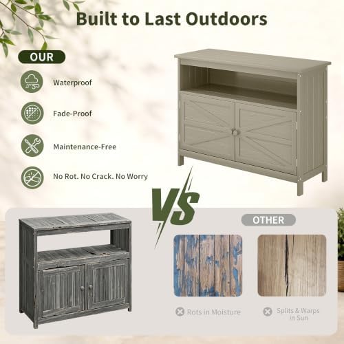 HIPS All-Weather Outdoor Storage Cabinet,Outdoor Sideboard with Magnetic Doors,3-Shelves Patio Storage Cabinet, Used for Garden,Buffet Cabinet,TV Stand, Bar Table,Balcony - Image 5