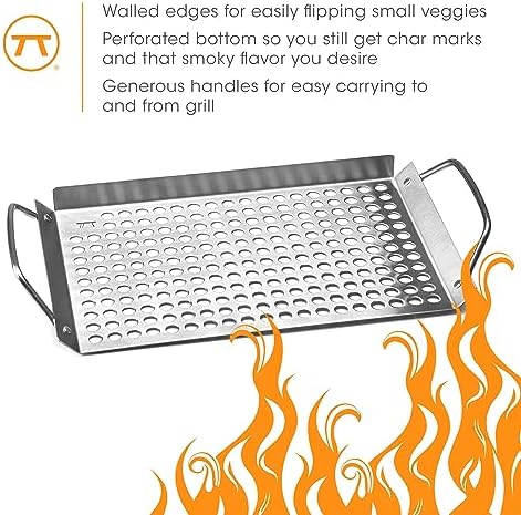 Outset 76631 Stainless Steel Grill Topper Grid, 11"x7" BBQ Pan With Handles - Image 6