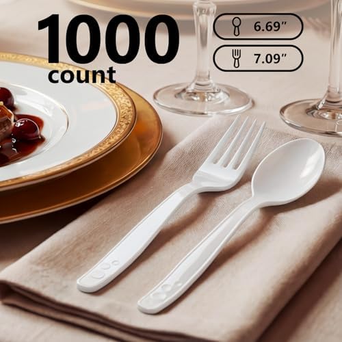SACATR 1000 Count White Plastic Silverware Heavy Duty -Forks,Spoons - Image 2