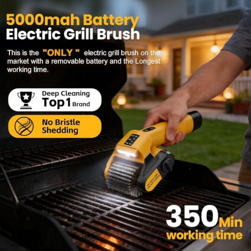 Electric Grill Brush, 5000mAh, 350-Min Runtime,800RPM Cordless BBQ Cleaner - Image 2