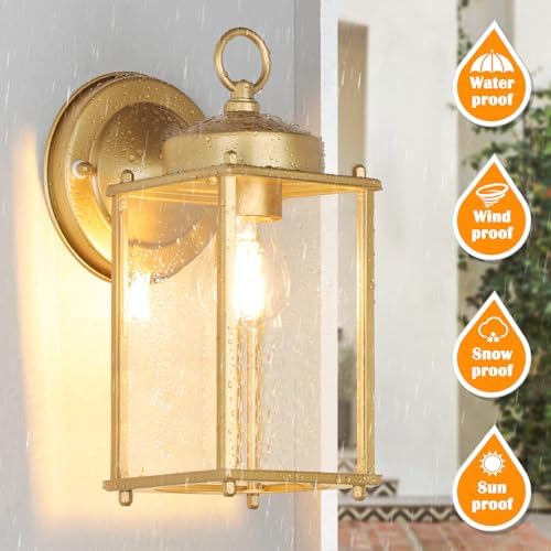 MATAMEYE Large Outdoor Wall Lantern, Exterior Waterproof Wall Sconce Light Fixtures, Gold Front Door Lighting with Clear Beveled Glass, Anti-Rust E26 Socket Porch Lamp, 2 Pack - Image 3