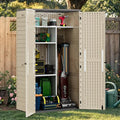 YITAHOME 60 cuft Vertical Outdoor Storage Shed with Shelf, Large Waterproof Storage Cabinet for Garden Shed, Tall Outdoor Storage Shed for Garage, Pool Storage, Resin, Lockable, Khaki & Brown by YITAHOME