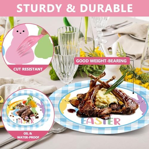 Qyeahkj 50 PCS Easter Bunny Oval Paper Plates Large 11” Disposable Spring Easter Rabbit Party Decorations Supplies Favor for Party Tableware Set - Image 5