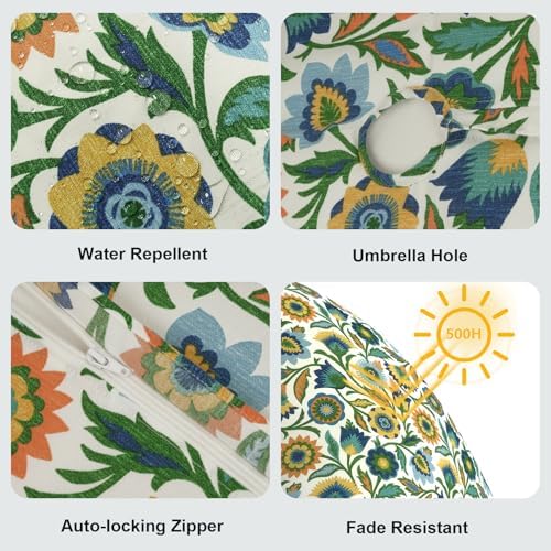 LVTXIII Round Outdoor Tablecloth with Umbrella Hole and Zipper, Water-Repellent 60 Inch Patio Table Cover for Bistro, Garden, Patio & Picnic, Fiesta Floral - Image 4