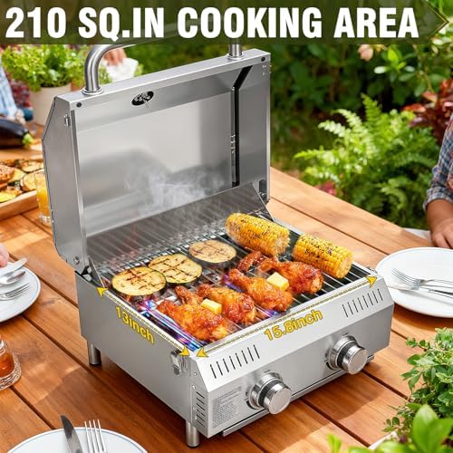 Bestfire Dual Connection Tabletop Propane Gas Grill, 2 Burners, 20,000 BTU - Image 5