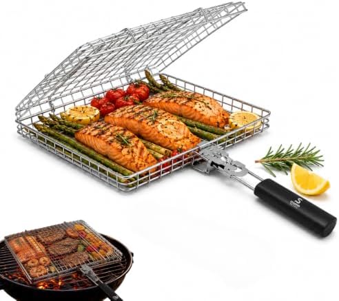 BBQ Grill Basket for Outdoor Grill, Deep Interior & Heat Resistant Handle by StufferRetail