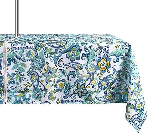 ColorBird Modern Paisley Flower Outdoor Tablecloth Water Resistant Spillproof Polyester Fabric Table Cover with Zipper Umbrella Hole for Patio Garden Tabletop Decor, 60 x 84 Inch, Zippered, Paisley by ColorBird