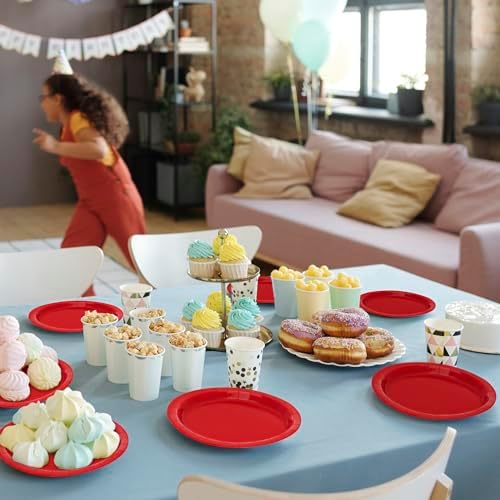 50 Pcs Red Paper Plates Round 7 Inches Heavy-duty Red Cake Dessert Plates - Image 5